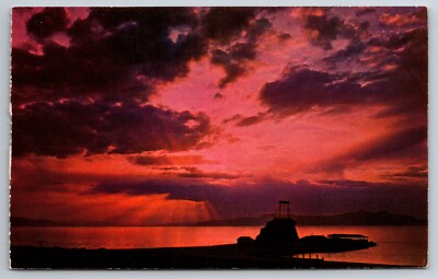 Vintage Postcard UT Great Salt Lake Black Rock Sunset Chrome ~11658