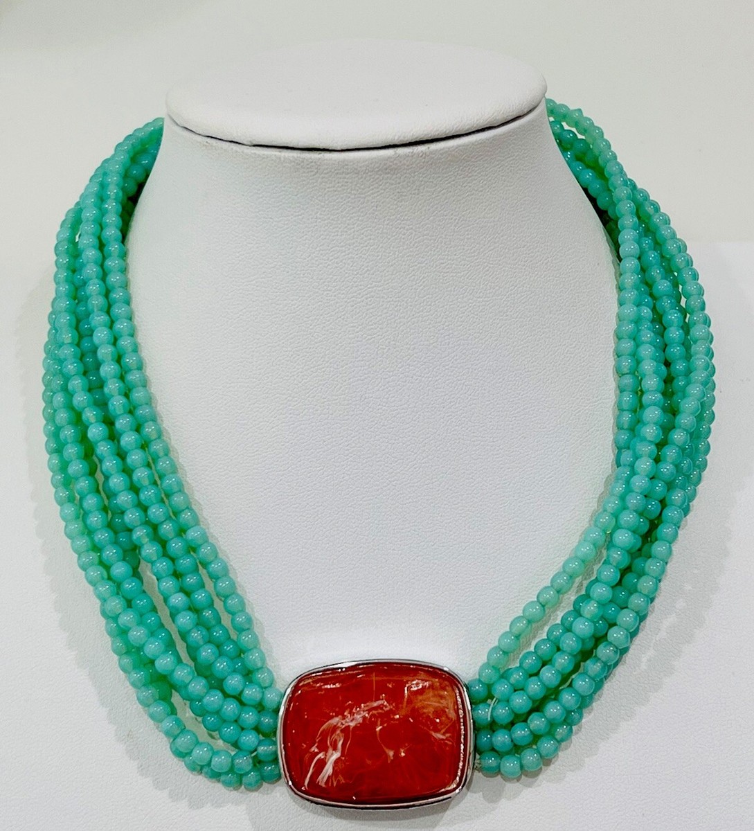 Signed Givenchy Vintage 8 Strand Lucite Blue/Green Magnetic Clasp