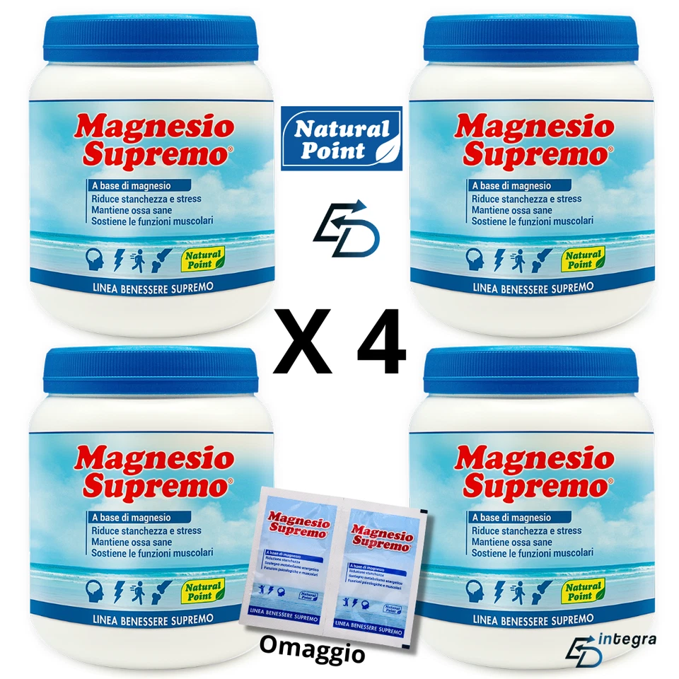 NATURAL POINT Magnesio Supremo 300g X 4 = 1200g Anti Stress + 2 Monodose Omaggio