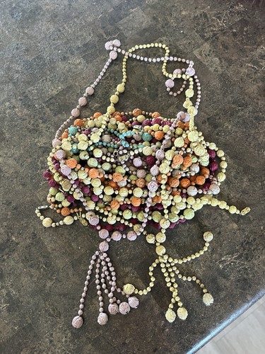 Lot Of Vintage Rose Petal Bead Jewelry, Rose Beads, Malas, Flower Jewelry, Roses