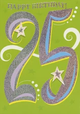 Holographic Foil Lettering on Green Age 25 / 25th Birthday Card