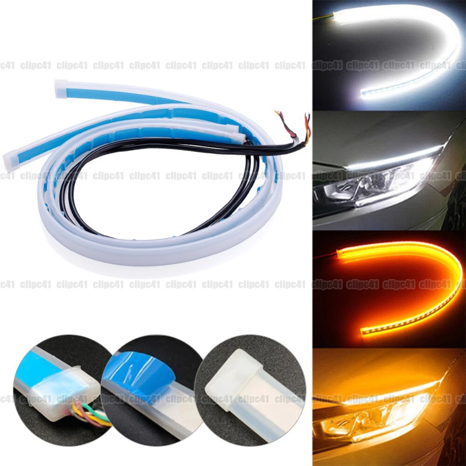 White & Amber LED Car Daytime Running Light Strip Turn Signal Lamps Accessories — 第 2/4 张图片