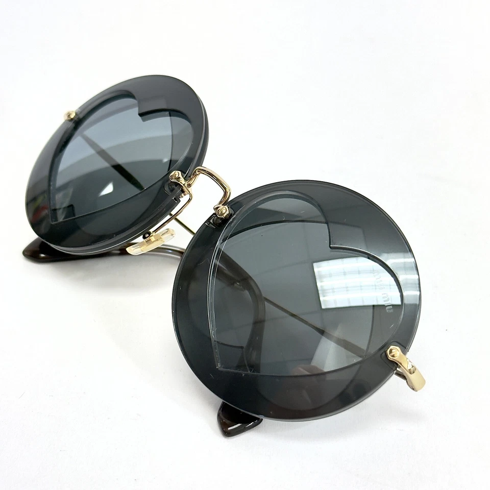 MIU MIU 01S Overlapping Game Gold Black Mirror Round Heart Sunglasses Mu01SS - Image 3 of 4