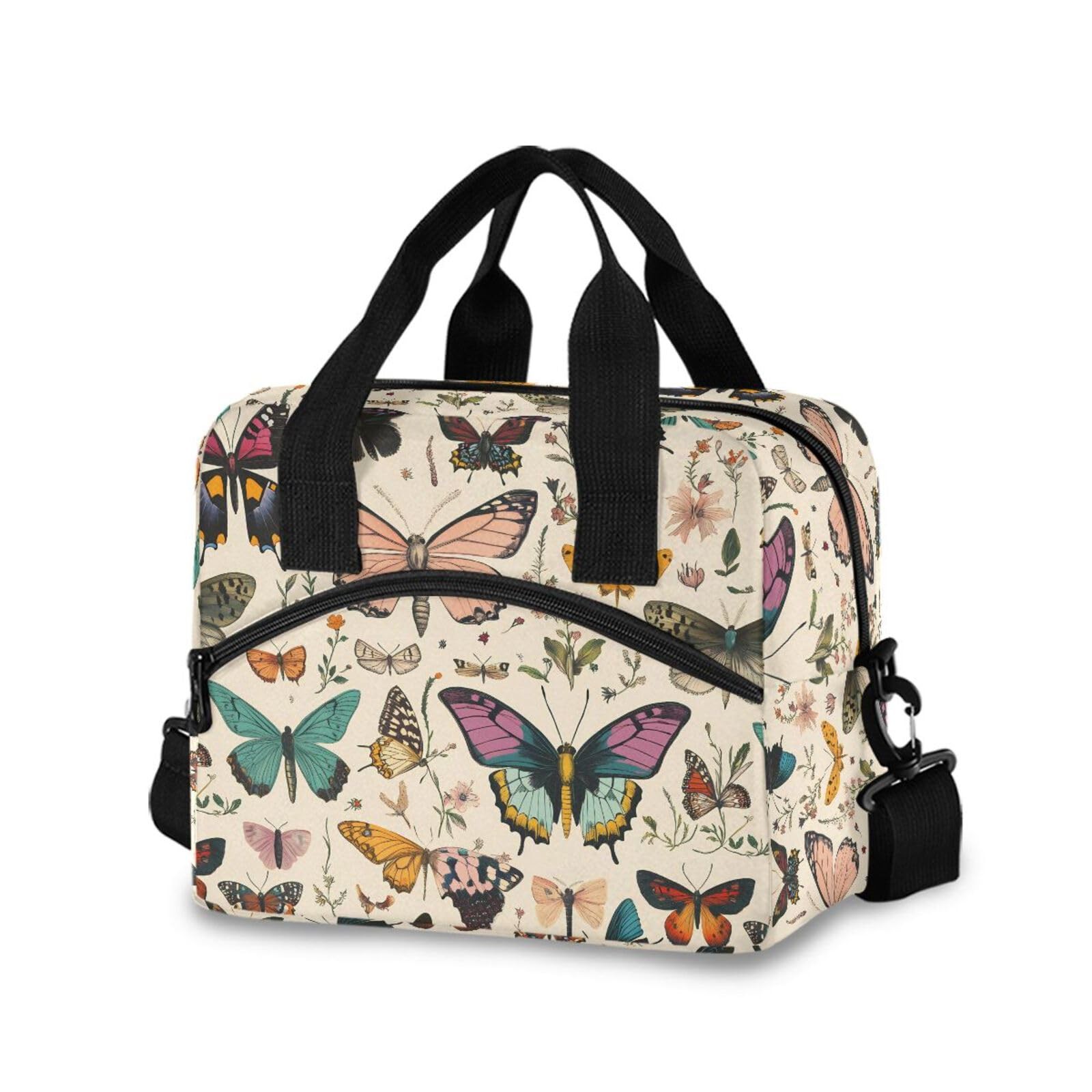 Insulated Lunch Bag for Women Men Butterfly Pattern Large Re
