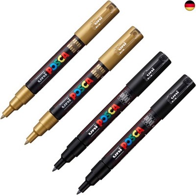 Uni-Ball 205081 - POSCA Marker Set, gold und schwarz, 4 Stück, Acrylstifte 