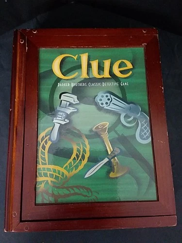 Clue Vintage Game Collection MB Hasbro Wooden Bookshelf Box Complete See Photos