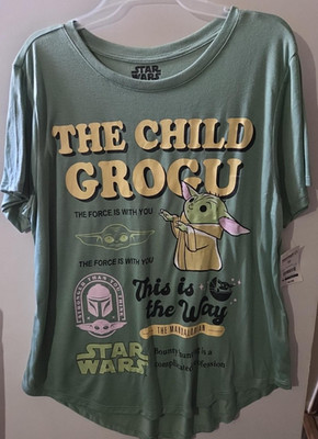 Star Wars The Mandalorian Grogu Small Women's Graphic T-Shirt Olive NWT