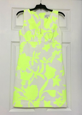NWOT Milly Neon Yellow Floral V-neck Shift Dress 4 fits like 2 or 0