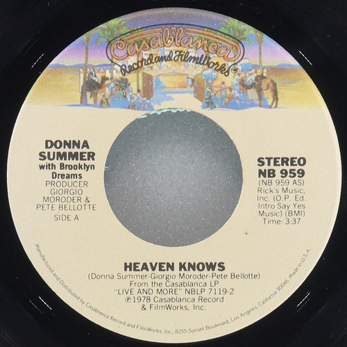 DONNA SUMMER Heaven Knows CASABLANCA NB 959 VG+ 45 RPM 1978 Disco 7" Funk
