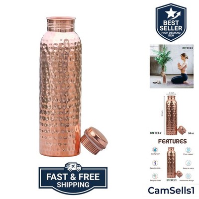 100% Pure Copper Water Bottle for Drinking   Extra Large 34 Oz Wide Mouth, Ha...