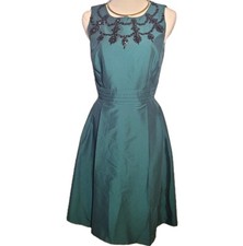 Tahari Women's Cocktail Dress Size 4 Turquoise Shimmer Jeweled Beaded Glam Retro
