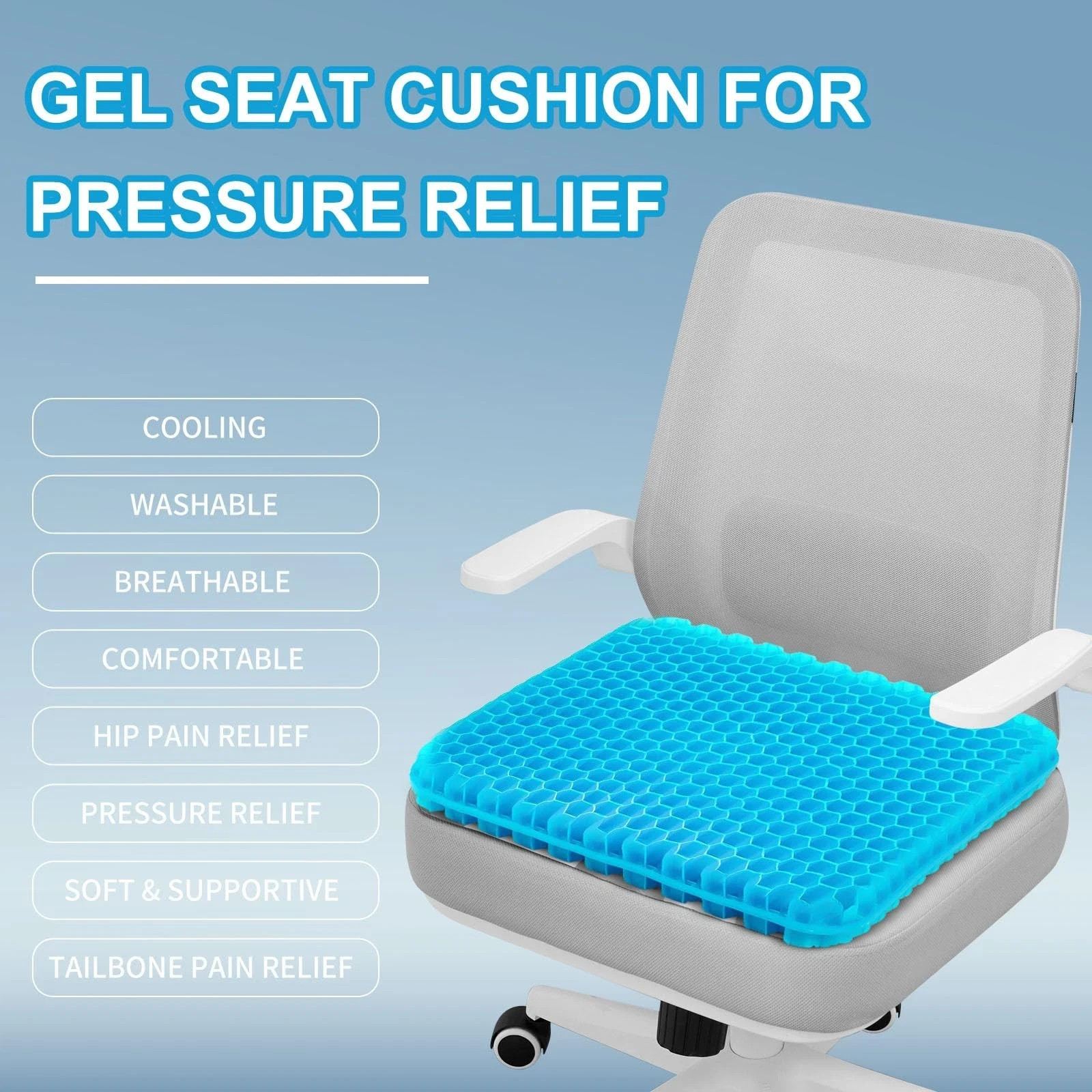 Pressure Relief Gel Seat Cushion Relieves Lumbar Hip Leg Back & Sciatica Pain