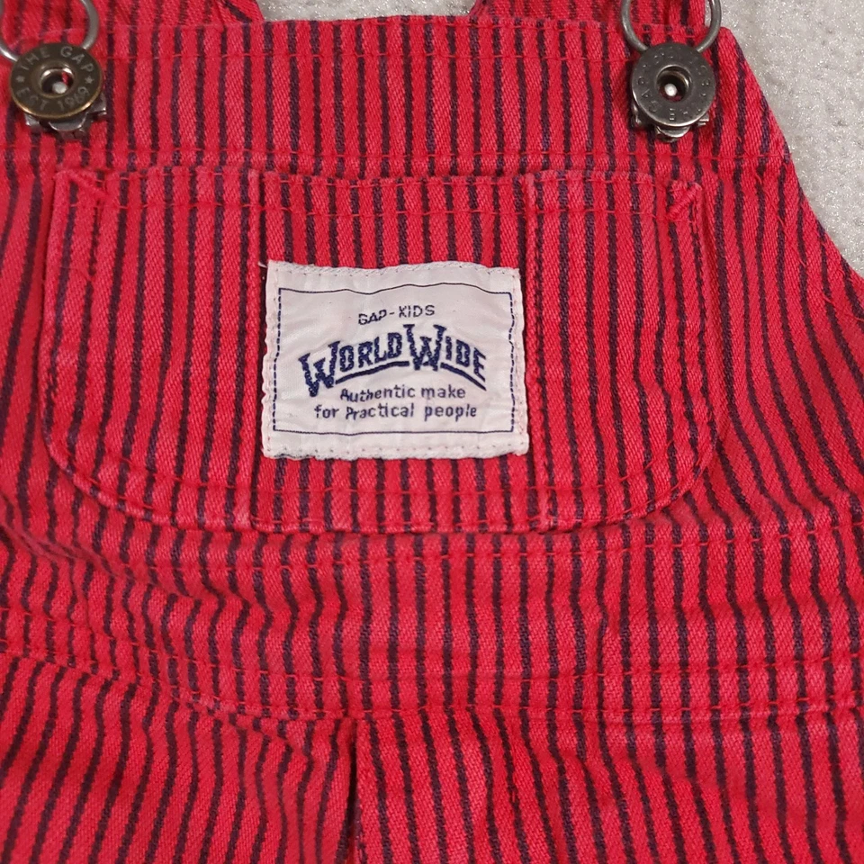 Vintage GAP Kids Overalls Boys 2 Red Railroad Stripe WorldWide Workwear 90s - Image 4 of 4