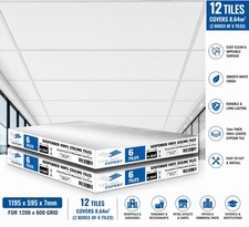 8.6m2 Suspended Vinyl Ceiling Tiles 1195mm x 595mm Wipeable Easyclean 1200 x 600