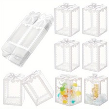 24Pcs Transparent PVC Candy Treat Gift Box Crown Print Wedding Party Packaging