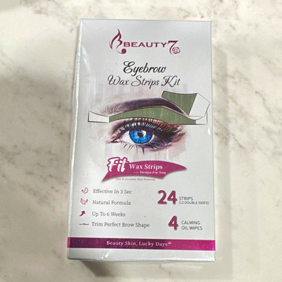 Beauty7 Eyebrow & Face Wax Paper Strips Kit, 24 Pack + 4 Calming Oil Wipes