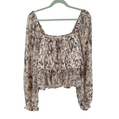 Francescas Cream Brown Milkmaid Romantic Cottagecore Fairy Top XL