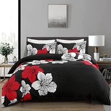  Black Red Comforter Set California King Colorful Floral Comforter Modern Cal 