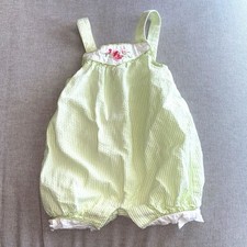 Janie and jack 3-6 Months Green Seersucker One Piece Bubble Bows Vintage Summer