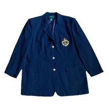 Vintage Lauren Ralph Lauren Navy Wool Blazer, Gold Crest Button, Logo, Size 18