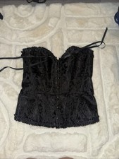 Women Lace Up size M Boned Bustier Clip Front Corset Cincher black
