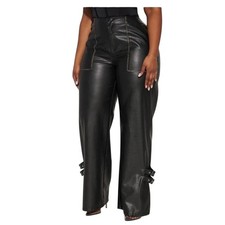 Fashion Nova Moto Pants Faux Leather Black Wide Leg SZ 3X NWT Plus Size Edgy