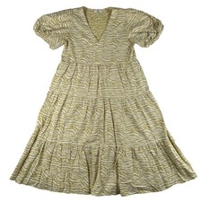 Entro Dress Womens Small Yellow Zebra Print Puff Sleeve Tiered Maxi Sundress