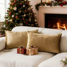 Gold Throw Pillow Covers Super Soft Velvet Pillows Lumbar Modern Rectangle De...