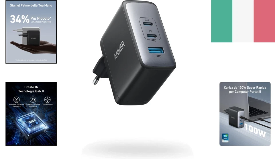 Anker Caricatore USB C 736 da 100 W Nano II 100 W, 3 porte, adatto per MacBoo... - Immagine 2 di 4