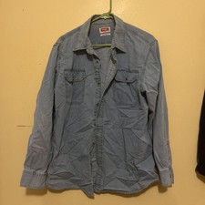 Wrangler Men's Light Blue Denim Pearl Snap Long Sleeve Shirt