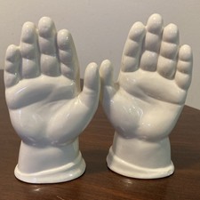 Ceramic Hand Figurines White Glossy Pair Deco...