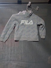Fila Hoodie Boys Sz 4 Gray Allover Spell Out Logo Pullover Pocket
