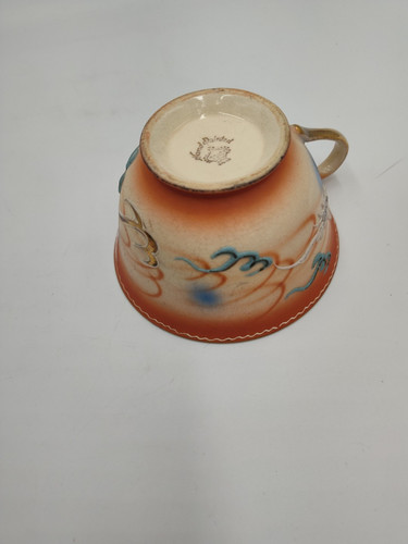 Vintage handbemalte Betson Porzellan orange Drachengeschirr Tasse hat Abplatzer - Bild 9 von 11