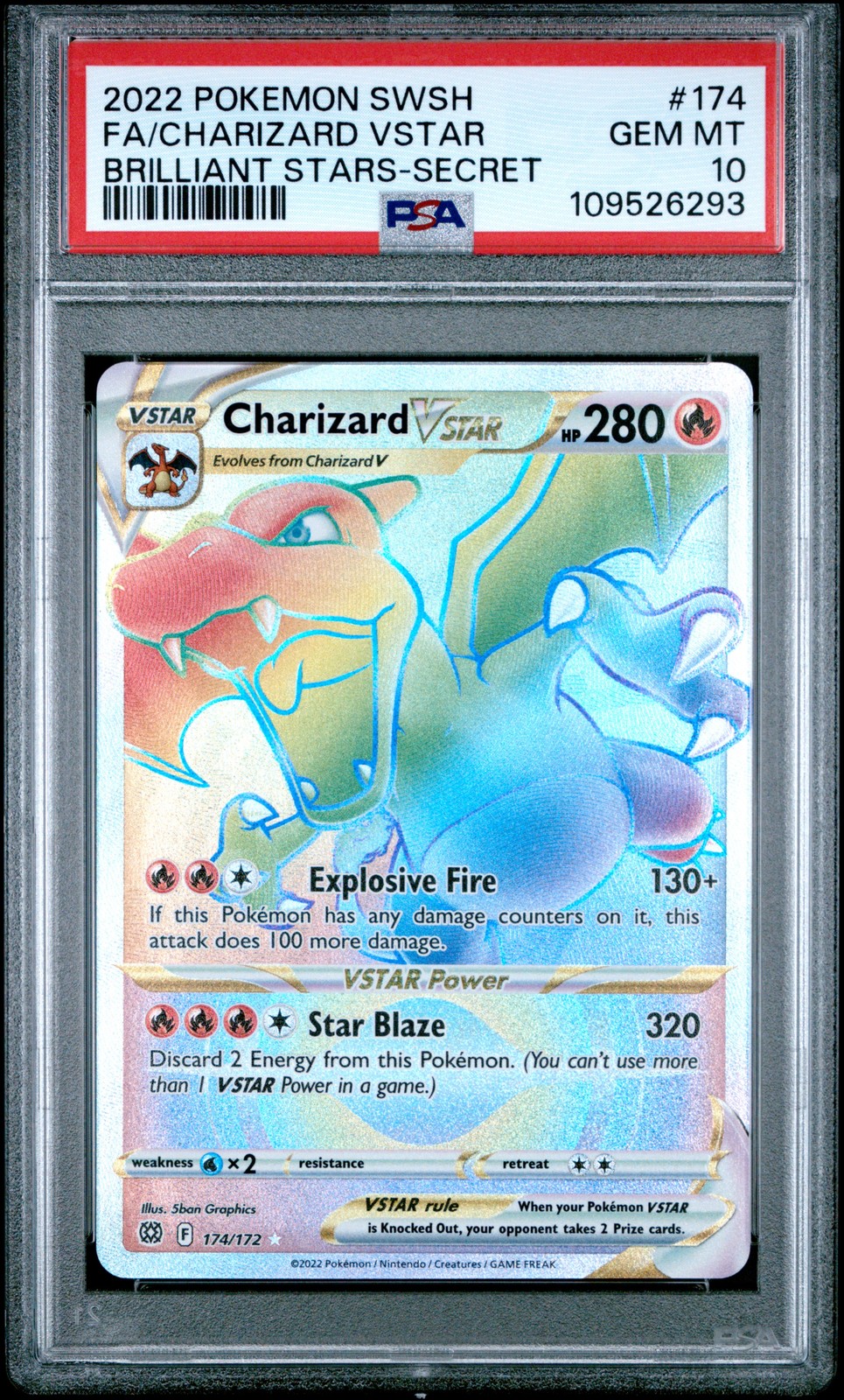 2022 POKEMON SWORD & SHIELD BRILLIANT STARS #174 FULL ART/CHARIZARD VSTAR PSA 10