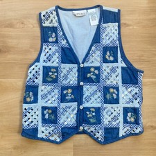 Vintage Casey  Max Lattice Cottagecore Patchwork Denim Embroidered Vest Large