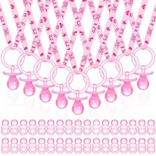 74 Pieces Baby Shower Pacifier Necklace Set Party Game, Pink