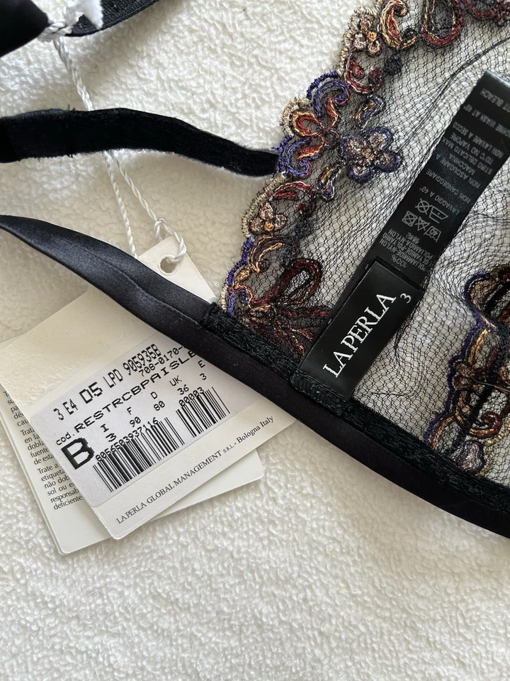 La Perla Paisley Collection 36B M Triangle Bra Panty Set Black - Image 3 of 4