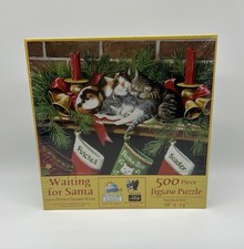 SunsOut Waiting For Santa 500 Piece Jigsaw Puzzle NEW SEALED Kittens/Stockings