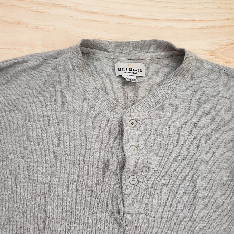 Camisa DE COLECCIÓN Bill Blass Ropa de Dormir Para Hombre Grande Gris Henley Manga Larga Adulto Foto 3 de 4