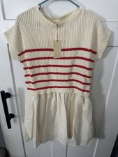 Entro Sweater Dress Red Cream Striped Boutique PTP 19 Inches Small NWT