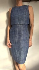 J Crew Going Places Blue Herringbone Linen Blend Shift Dress sz 4 pockets Office