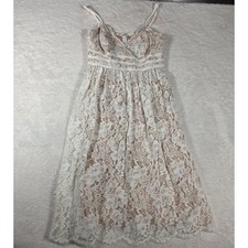 Lulus Floral Lace Midi Dress Womens Medium White Nude Excellent JMD10454 Bridal