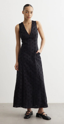 Designer BNWT Matteau Size 8 Black Organic Cotton Broderie Plunge Women's Dress