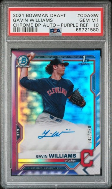 2021 Bowman Chrome Auto Purple Ref Gavin Williams Cleveland Indians PSA 10 /250