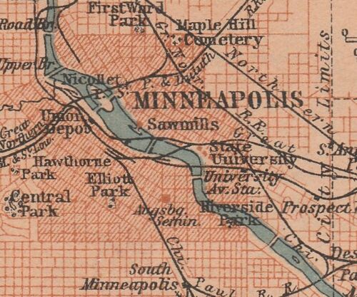 MINNEAPOLIS Original Map City Plan 1905 U.S. MINNESOTA - Picture 7 of 8