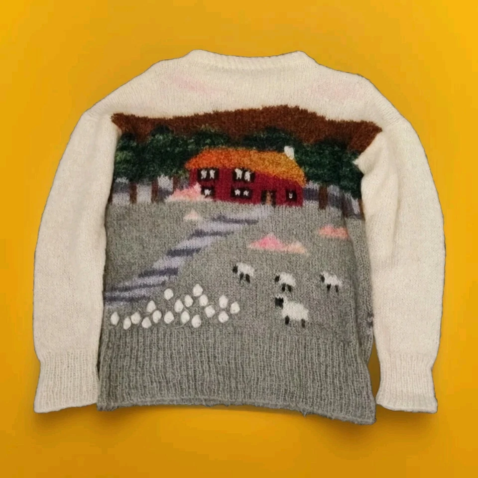 Suéter De Colección Susie Lee Mohair Tejido a Mano Para Mujer Mediano Años 80 Pastoral Oveja Casa de Campo Foto 2 de 4