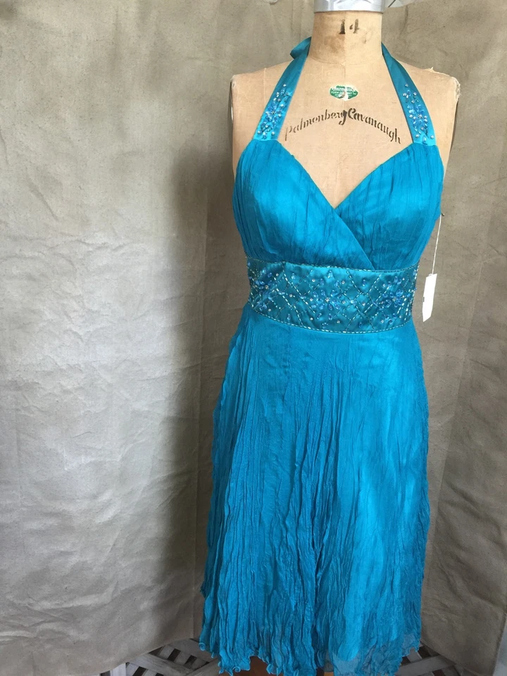 Mujer Georgiou TURQUESA CHIFÓN HALTER SEDA VESTIDO DE FIESTA Gema 4 6 8 10 NUEVO $178 Foto 2 de 4