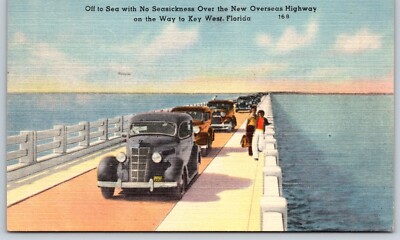 Postcard Off to Sea Over The New Overseas Highway, Key West Florida Posted 1950
