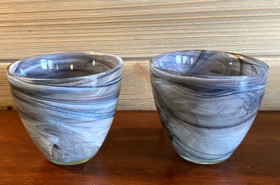 Ecoglass Recycled Glass Votive Holder Grey Blue Swirls Spain Set Of 2 NWT