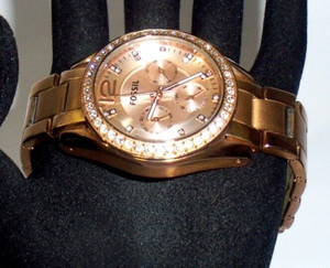 Authentic Fossil Riley Multi-Function Rose Gold-Plated Ladies Quartz Watch ES2811